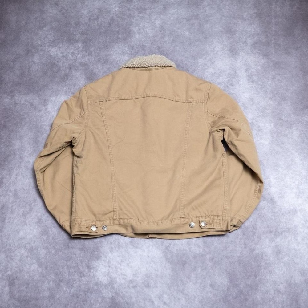 Levis Sherpa Lined Trucker Jacket Tan Canvas Mens XL Vintage Style Coat - Picture 2 of 5